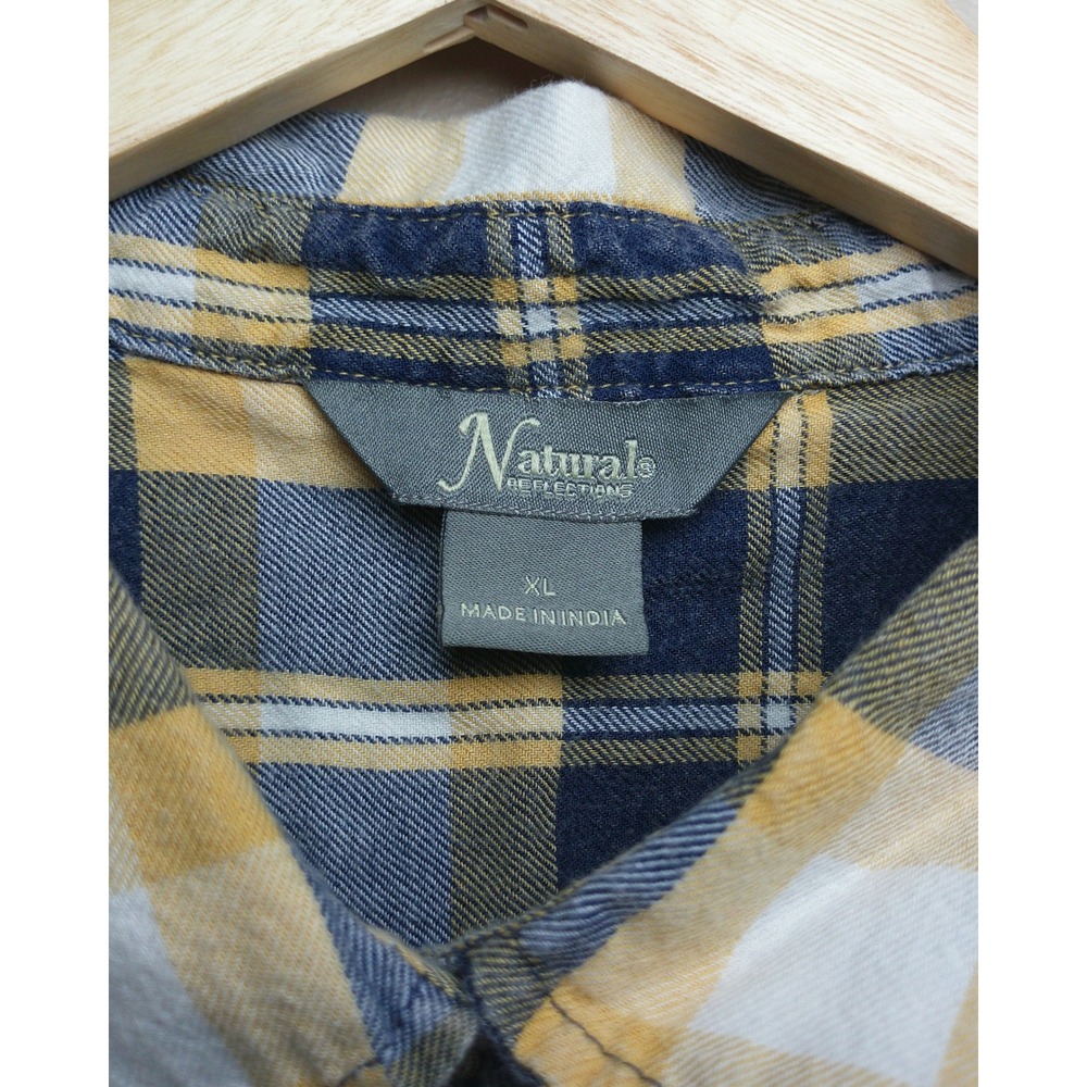 Natural Reflections Flannel Shirt Navy Blue Yellow Plaid Button Down XL Womens - Picture 4 of 10